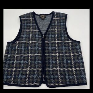 Vintage 100% Wool Houndstooth Navy Checkered Women’s Vest Size 2X Grandmacore